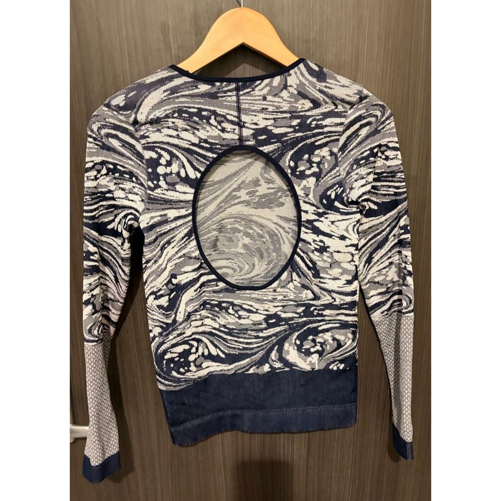 Adidas Stella Mccartney Seamless Shirt Women Blue Marbled Print Parley Back Hole